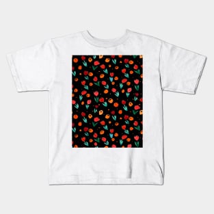 Watercolor tulips pattern - black and orange Kids T-Shirt